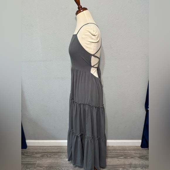 Elegant Gray Women's Bohemian Layered‎ Back Adjustable Strings Maxi Dress Size M - Picture 5 of 10
